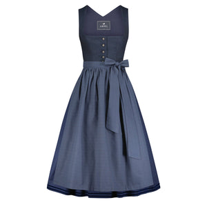 Dirndl Madita in Blau mit blauer Baumwollschürze – langes Dirndl mit Struktur